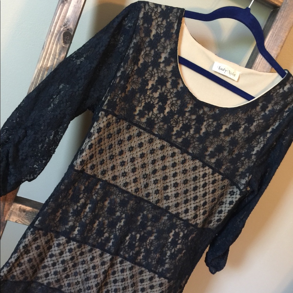 Black lace with cream underlay swing dress